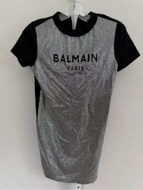 Balmain Kids Silver & Black Logo dress size 10A